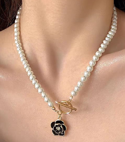 Camellia White Rose Pearl Necklace