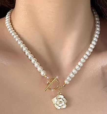 Camellia White Rose Pearl Necklace