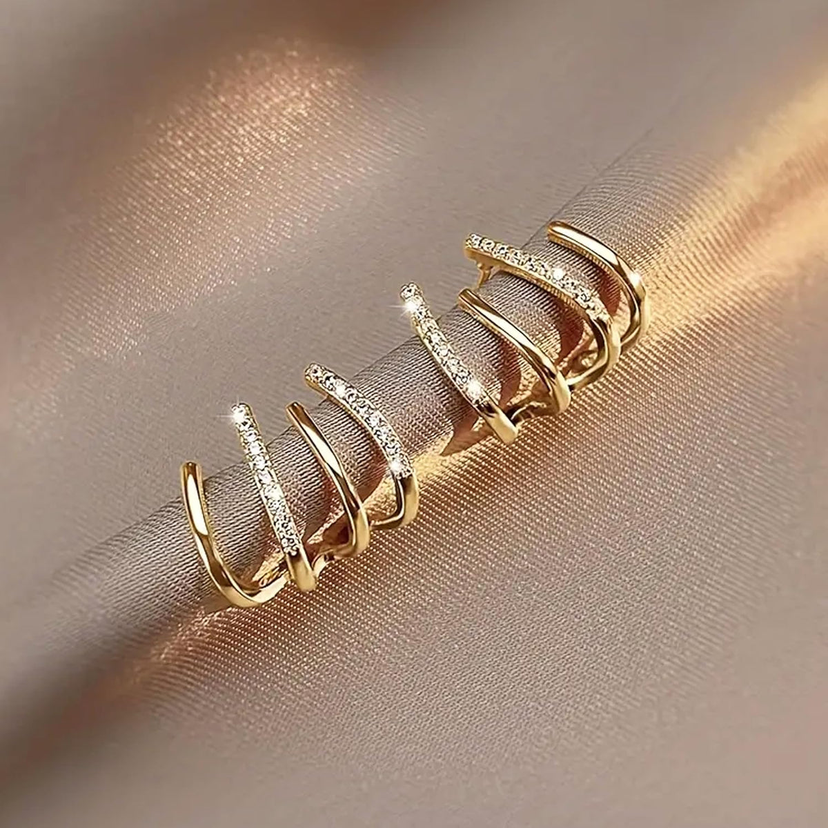 W Shape Zircon Piercing Earrings