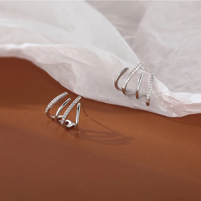 W Shape Zircon Piercing Earrings