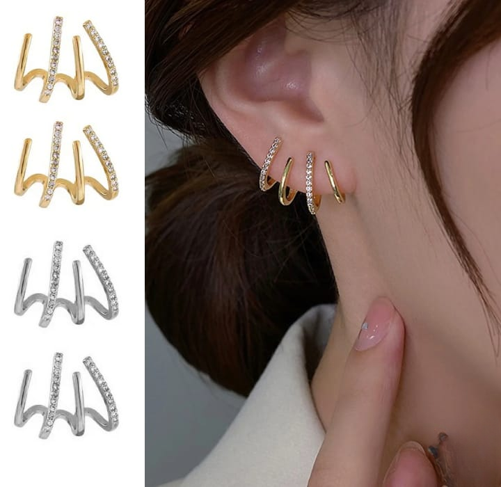 W Shape Zircon Piercing Earrings