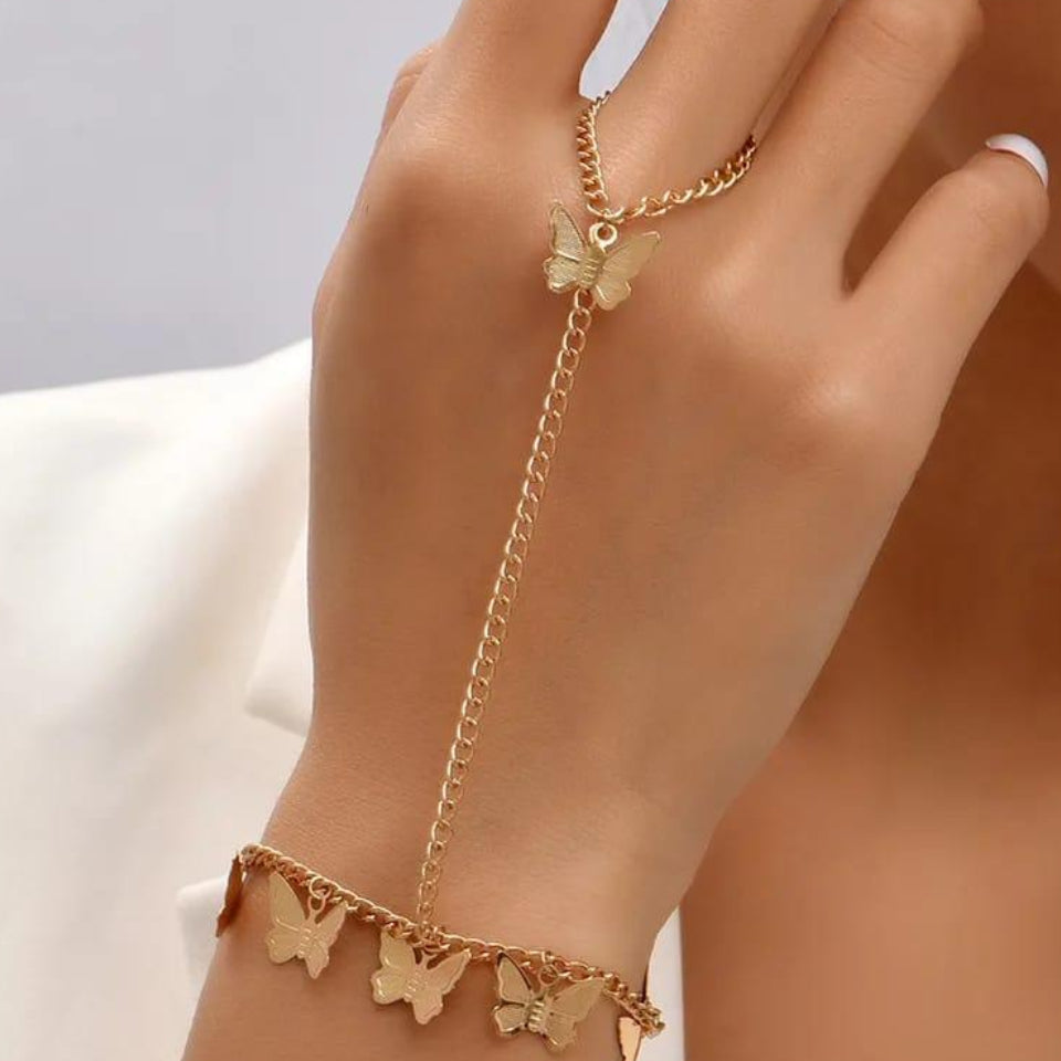 Beautiful Butterfly Hand Charm Bracelet