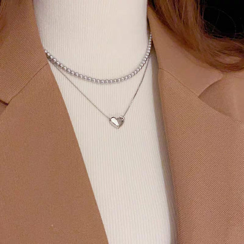 Double Layer Heart Pearl Pendant