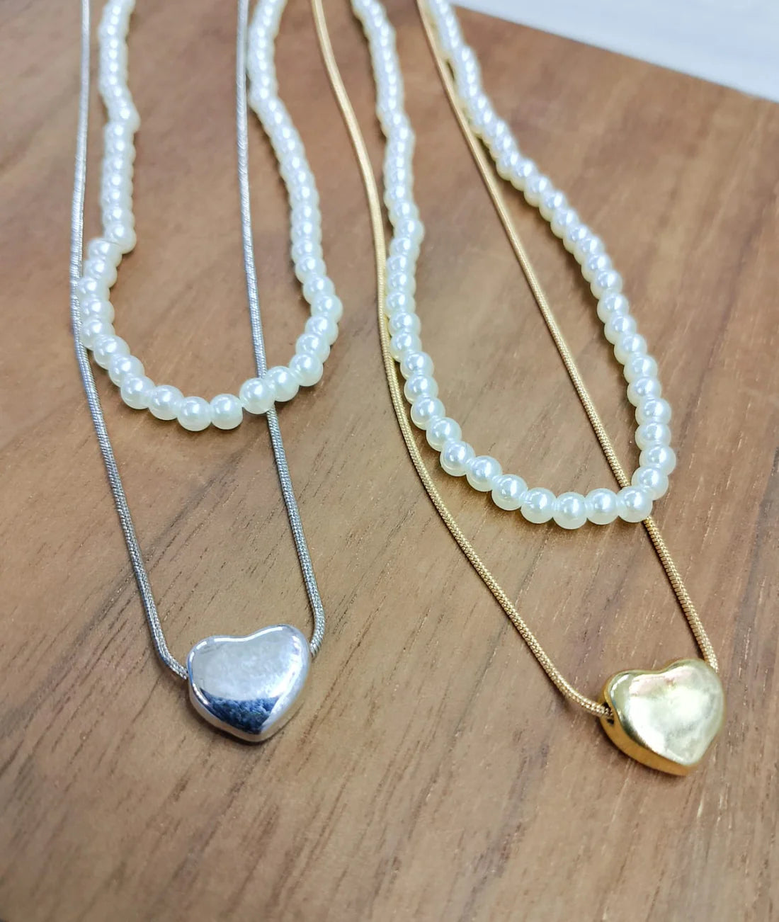 Double Layer Heart Pearl Pendant