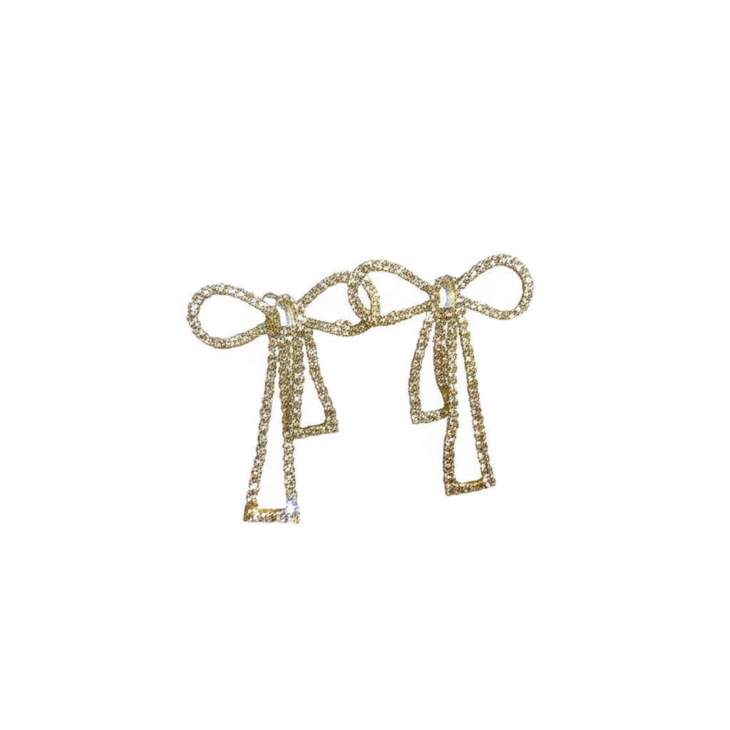 Golden Bow Shape Zircon Earrings
