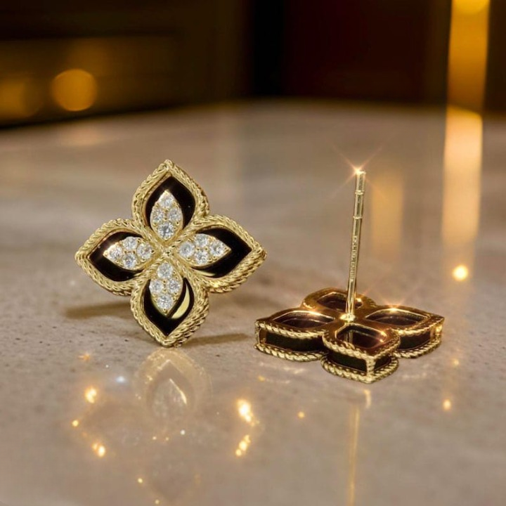 Luxury Black Gold Floral Earrings