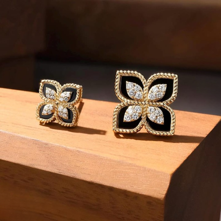Luxury Black Gold Floral Earrings