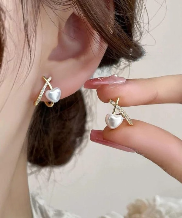 Gold Plated Heart Pearl Earrings