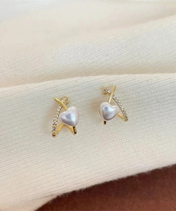 Gold Plated Heart Pearl Earrings