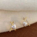 Gold Plated Heart Pearl Earrings