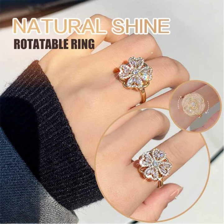 Adjustable Clover Zircon Rotating Ring