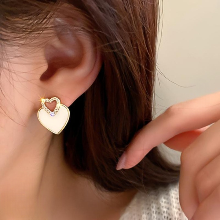 Korean Heart Zircon Stud Earrings
