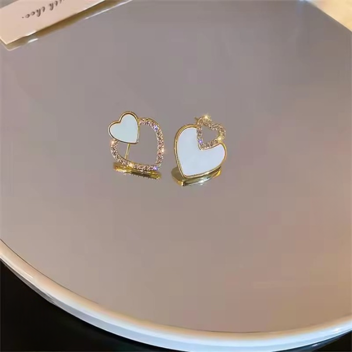 Korean Heart Zircon Stud Earrings