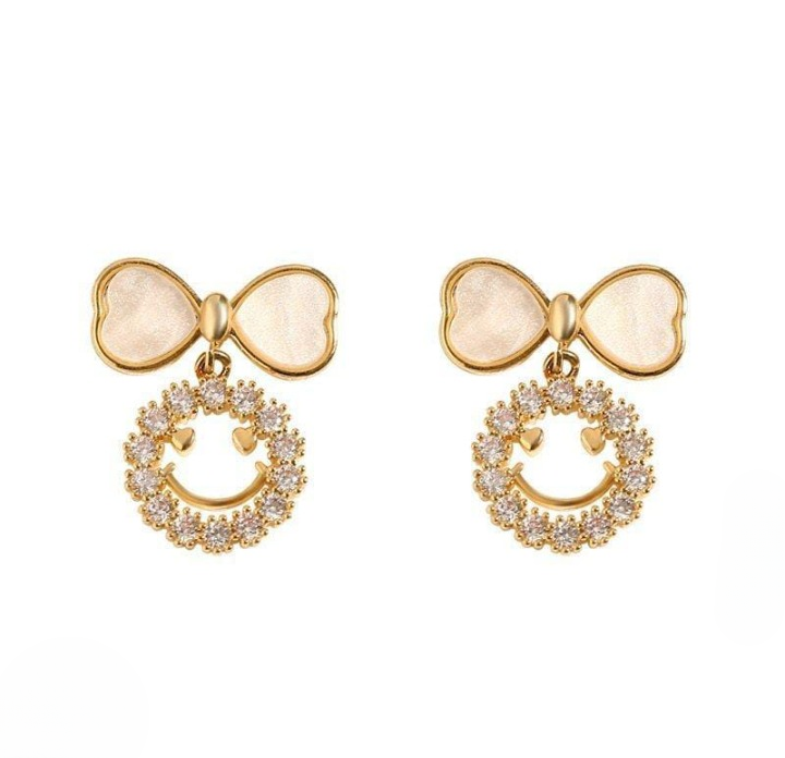 Smiley Face Zircon Bow Earrings
