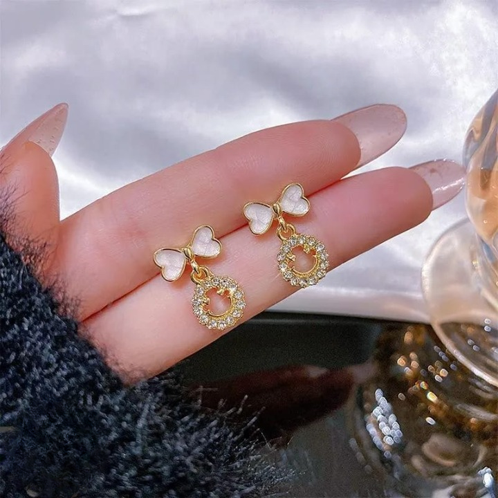 Smiley Face Zircon Bow Earrings