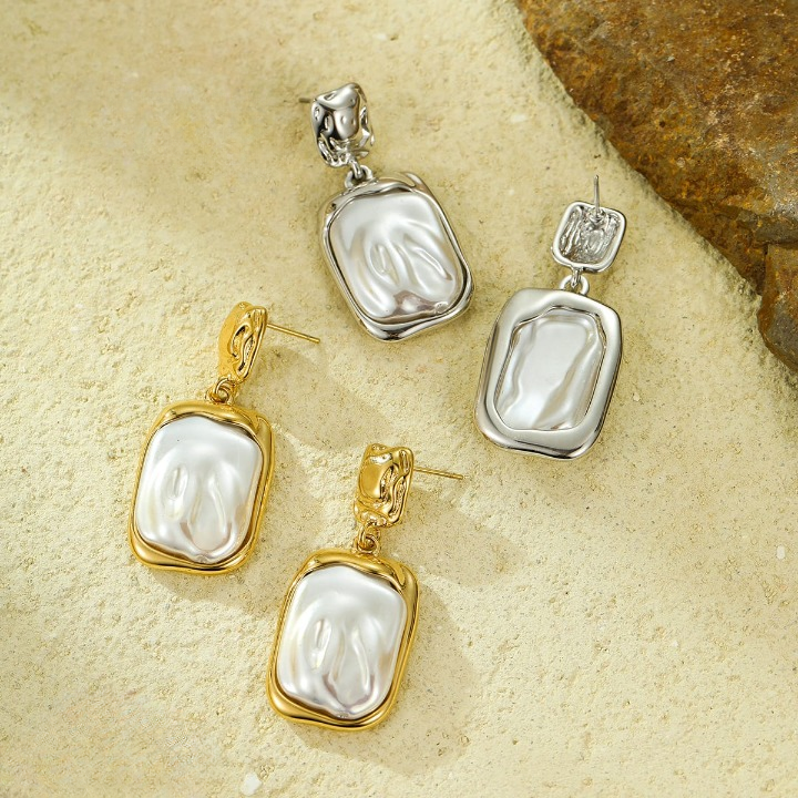 Textured Rectangular Korean Stud Earrings