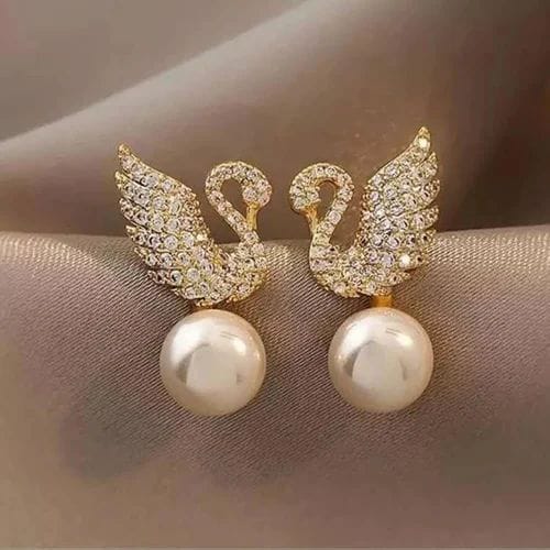 Graceful Swan Pearl Stud Earrings