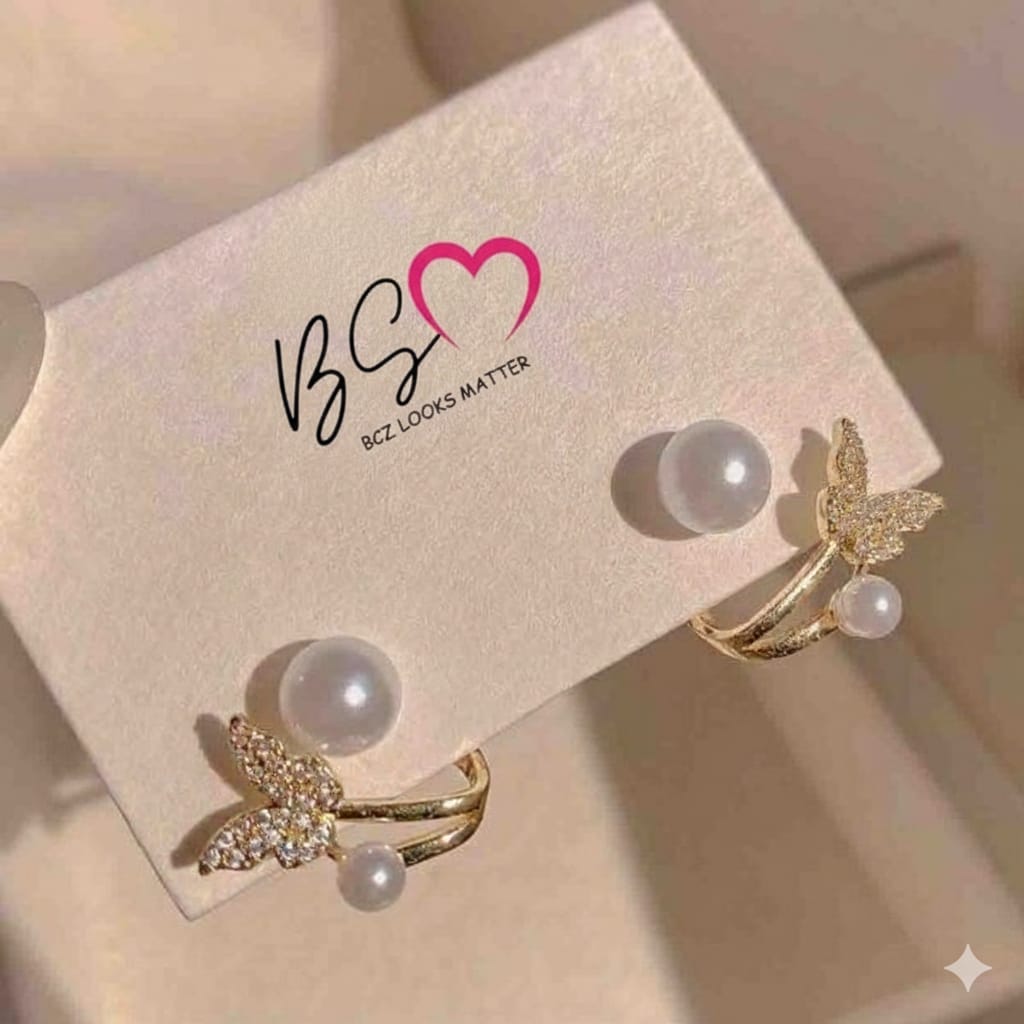 Elegant Butterfly Pearl Korean Earrings