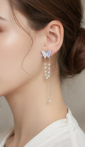 Butterfly Pearl Tassel Drop Earrings