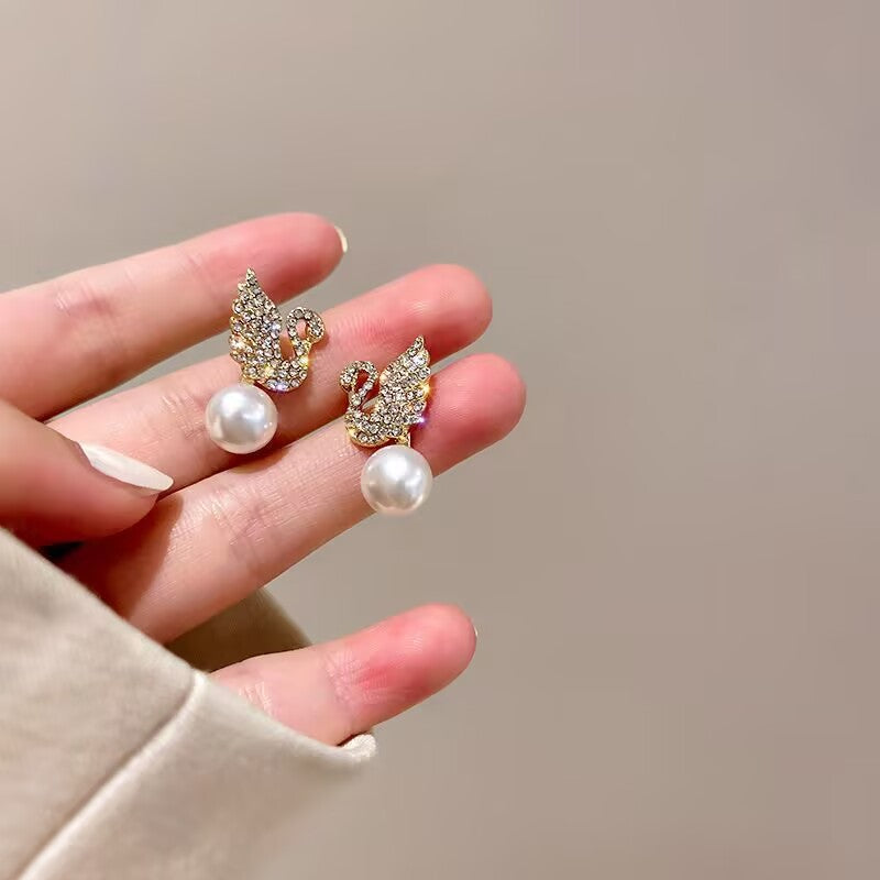 Graceful Swan Pearl Stud Earrings
