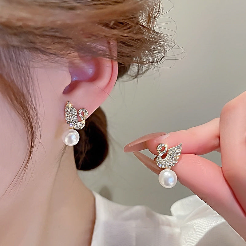 Graceful Swan Pearl Stud Earrings
