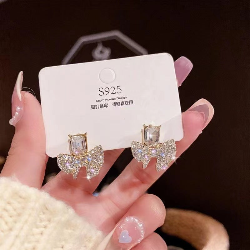 Sparkling Bow Zircon Earrings