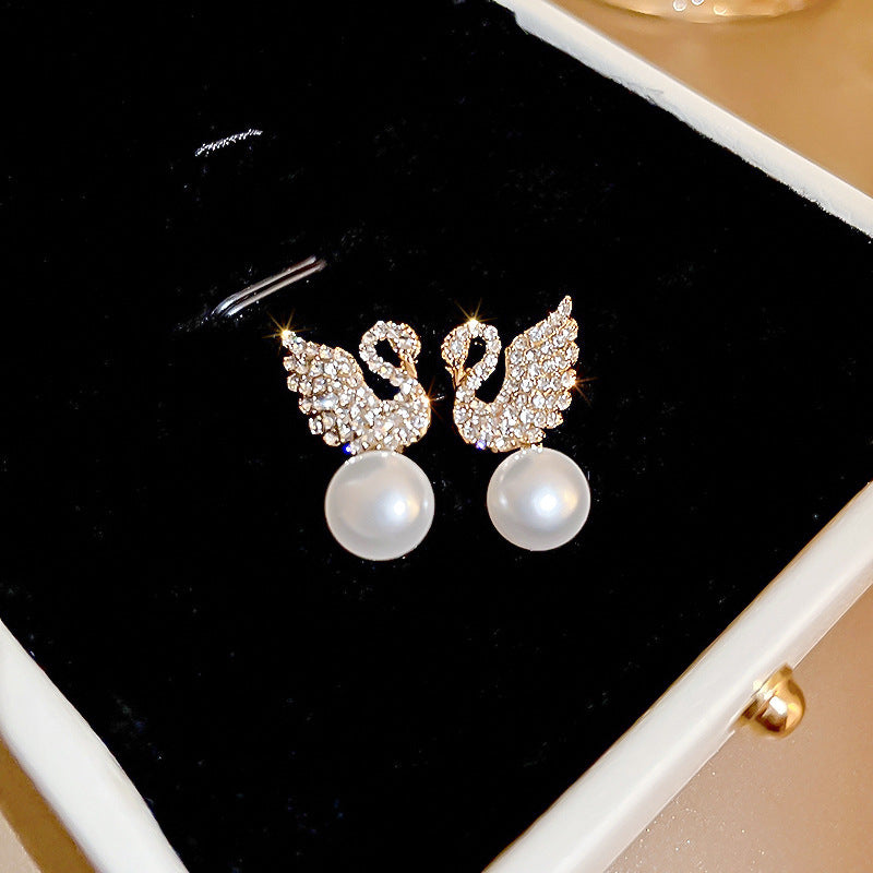 Graceful Swan Pearl Stud Earrings