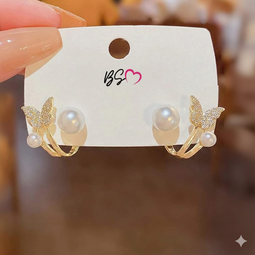 Elegant Butterfly Pearl Korean Earrings