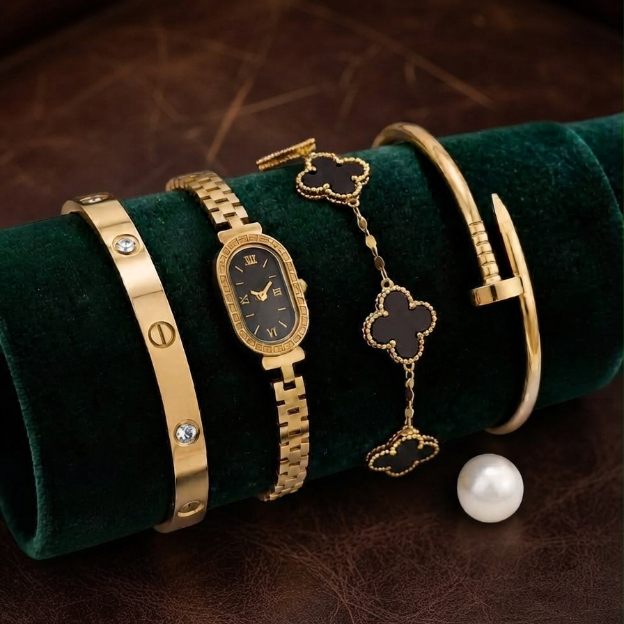 Stainless Steel Bracelet Watch Set