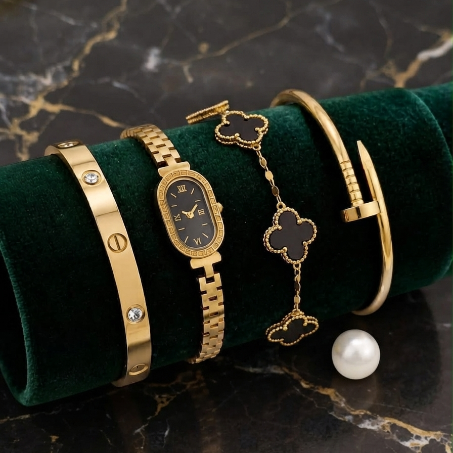 Stainless Steel Bracelet Watch Set