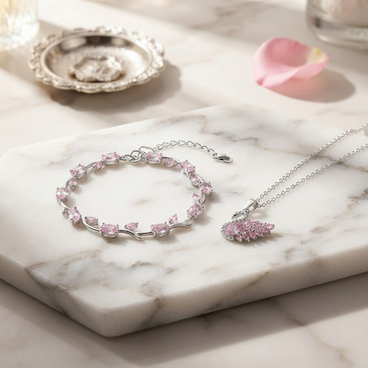 Tulip Bracelet + Swan Necklace Stainless Steel Jewelry Set