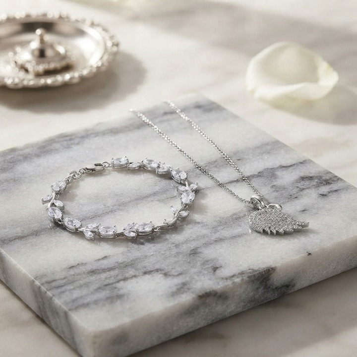 Tulip Bracelet + Swan Necklace Stainless Steel Jewelry Set