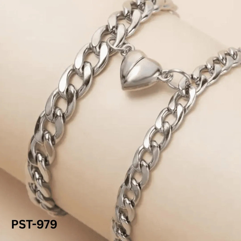 Matching Silver Heart Chain Bracelets