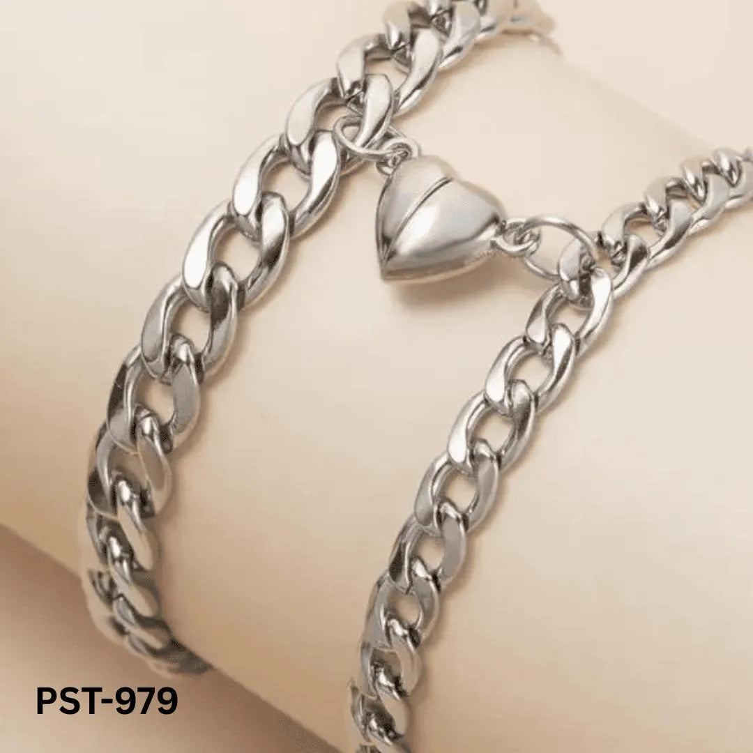 Matching Silver Heart Chain Bracelets