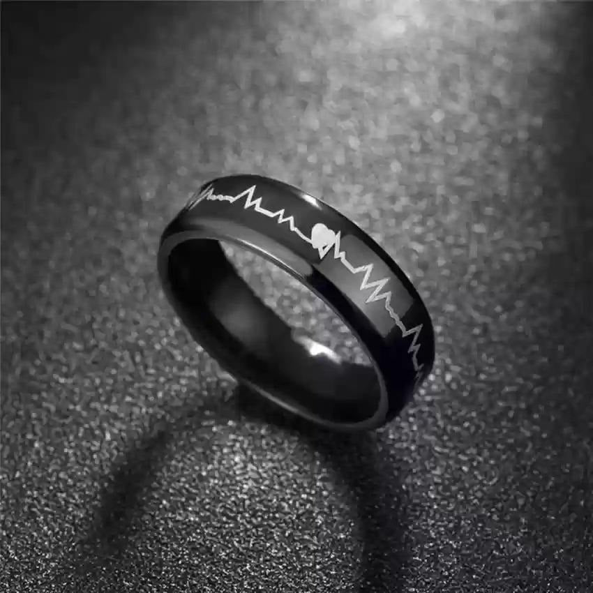 Heartbeat Black Stainless Steel Ring
