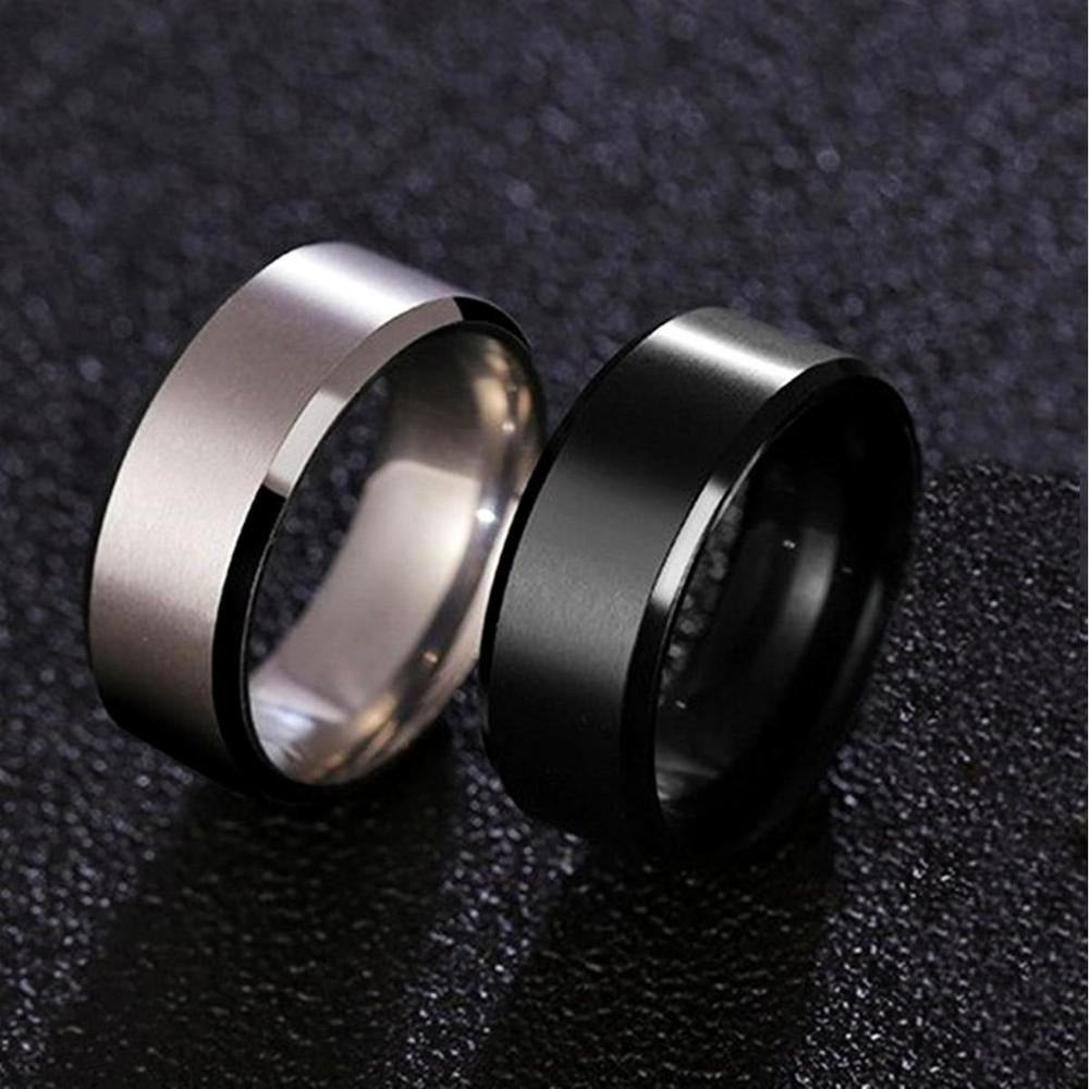 Titanium Black Silver Couple Rings 2 Pack