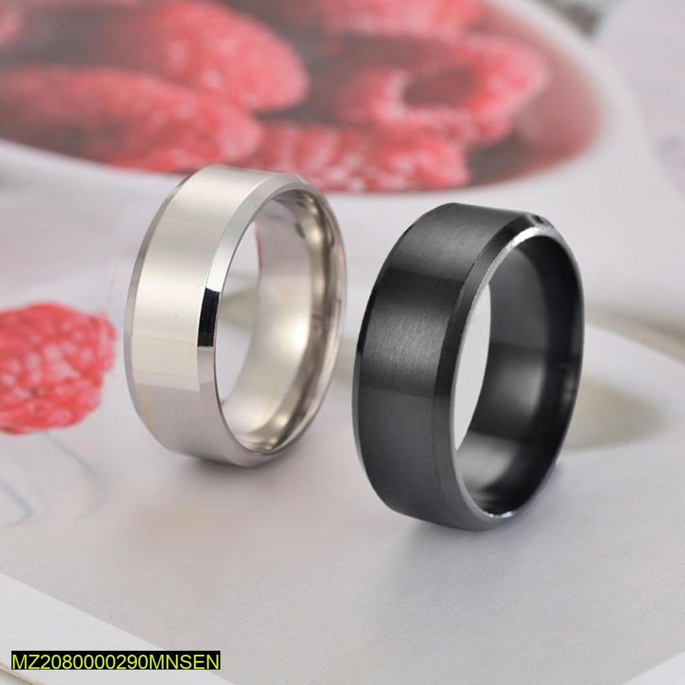 Titanium Black Silver Couple Rings 2 Pack