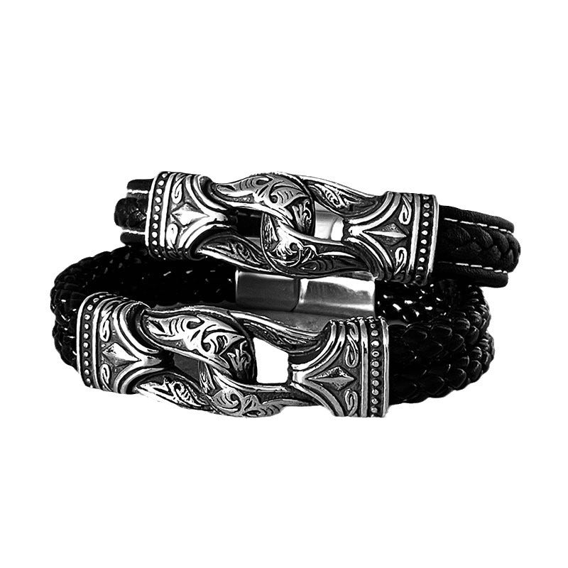 Viking Black Leather Men's Bracelet