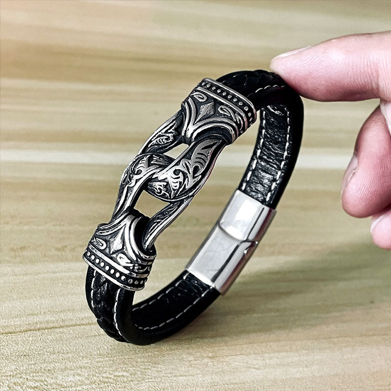 Viking Black Leather Men's Bracelet