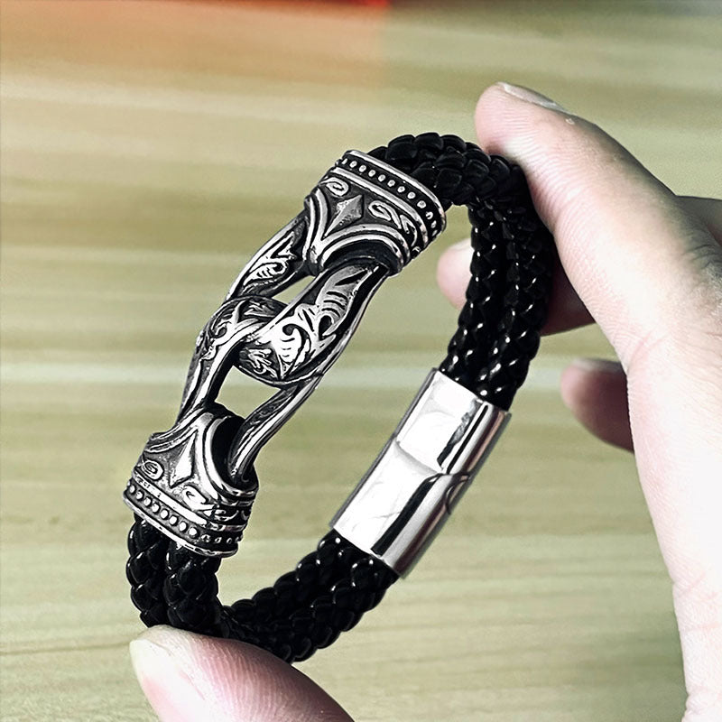 Viking Black Leather Men's Bracelet